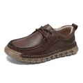 Vintage brown leather slip-on loafers for men with durable textured non-slip rubber soles - 38 / Lace-up Style / Khaki