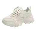Women's stylish white chunky sneakers with thick sole and breathable mesh panels - 35 / White