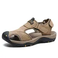 Men's outdoor breathable closed-toe beach sandals with durable non-slip thick rubber sole - 38 / Khaki