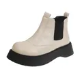 Stylish women's beige thick platform Chelsea ankle boots with a retro round toe - 35 / Apricot