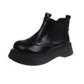Classic black platform Chelsea boots for women with retro round toe and thick sole design - 35 / Black
