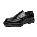 Classic black men's loafers with crocodile embossed texture and thick non-slip rubber sole - 38 / Black