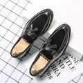 Premium men's tassel loafers featuring dark brown patent leather and velvet splicing design - 38 / Brown (SX-2699)