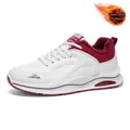 Stylish white and red men's chunky sneakers featuring warm winter plush lining - 40 / White With Warm Plush Lining