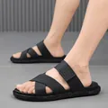 Comfortable black men's summer sandals with non-slip breathable cross strap design - 39 / Slides (B05) / Black