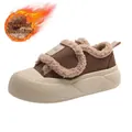 Winter platform sneakers with warm fleece lining and velcro strap in brown - 38 / Coffee