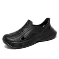 Modern black men's outdoor clogs with thick non-slip soles and breathable holes - 40 / Black