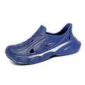 Casual blue garden clogs for men with red splash paint and sporty white stripe design - 40 / Dark Blue (BXJ-255-1)