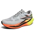 Stylish grey athletic running shoes with vibrant orange and yellow gradient soles, lace-up sport sneakers. - 36 / Grey Orange (SHL-1919)