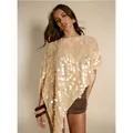 Eleganter beigefarbener Pailletten-Poncho für Damen mit asymmetrischem Saum und Muster - S / Oberteile / Champagnergold