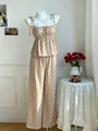 Conjunto de dos piezas de lunares con top de tirantes y pantalón de pernera ancha - S / Top Y Pantalón / Albaricoque
