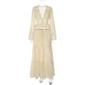 Completo due pezzi in pizzo e chiffon stile francese con top a V e gonna lunga mare - Taglia S / Top E Pantaloni / Albicocca