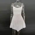 Sparkling white rhinestone sheer strap mini dress with asymmetrical hem for parties - White