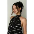 Élégante robe licou à pois noir et blanc avec dos nu pour les vacances de femmes - Noir à pois blancs