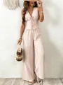 Boho-Chic ärmellose Weste zum Schnüren und florale weite Hose im Set in Rosa - Rosa