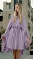 Elegante lavendelkleurige chiffon tweedelige jurk met ruches voor lente en zomer - S / Boven- En Onderstuk / Lichtpaars