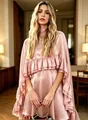 Elegante roze tweedelige chiffon jurk met ruches en verfijnd silhouet voor dames. - S / Boven- En Onderstuk / Satijn Roze