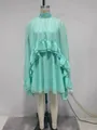 Elegant mintgroen tweedelig chiffon jurk set met bijpassende hemdjurk en ruches - S / Boven- En Onderstuk / Muntgroen