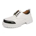 Elegant white and black platform Oxford shoes for men with a chunky thick lug sole - 39 / White