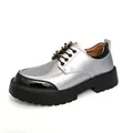 Elegant silver metallic men's business casual leather shoes with a thick black lug sole - 39 / Silver