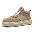 Stylish men's breathable khaki mesh and suede high-top casual sneakers with thick soles - 39 / Sand (LQ-8857)