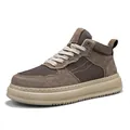 Men's stylish breathable mesh and suede casual high-top board shoes in earth brown - 39 / Khaki (LQ-8857)