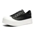 Men's designer low-top sneakers with thick white platform sole and black leather upper. - 39 / X271 Black