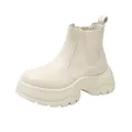 Fashionable beige platform Chelsea boots for women with comfortable thick chunky sole - 34 / Chelsea Short Boots Style (Z585) / Beige