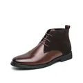 Stivaletti stringati da uomo eleganti in pelle marrone e patchwork di pelle scamosciata - 38 / Marrone