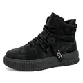 Scarpe da skateboard alte nere da uomo con suole spesse e finitura in pelle scamosciata - 39 / Nero (C-561)