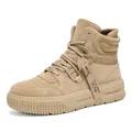 Scarpe da skate alte da uomo in pelle scamosciata beige con suola spessa - 39 / Cachi (C-561)