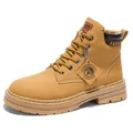 Durable yellow men's Martin boot features thick non-slip sole and classic lace-up style - 39 / Khaki