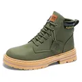Durable men's olive green Martin boots with non-slip thick sole for outdoor hiking - 39 / Green