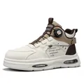 Outdoor men's high-top work boots featuring a rotary buckle lacing system and thick sole - 39 / Beige Khaki