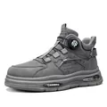 High-quality men's grey high-top work boots featuring a rotating buckle and thick sole - 39 / Gray