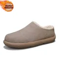 Men's khaki fleece-lined winter clogs with warm fur lining and thick rubber sole - 40 / Khaki