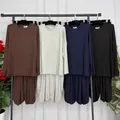 Γυναικεία σετ με μακρυμάνικο τοπ και φαρδιά παντελόνα σε τέσσερα χρώματα σε κρεμάστρα. - XS / Τοπ Και Παντελόνι / Καφέ