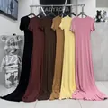 Collection of round neck short sleeve slim fit bodycon maxi dresses in multiple colors - XS / Dresses / Black
