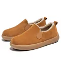 Cozy men's brown suede slip-on shoes with thick warm white fleece lining for winter - 39 / Camel