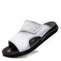 Men's white leather casual beach slides with soft sole and hand-stitched detail - 37 / Slide Style (892) / White