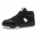 Sneaker alte da uomo nere classiche con suola spessa beige e fodera calda interna - 39 / Nero e Cachi (Pile)