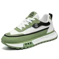 Zapatillas chunky de cuero verde y blanco para hombre con suela gruesa y forro de felpa - 39 / Verde (MX-D1118)