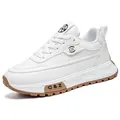 Zapatillas blancas de plataforma para hombre con superficie de cuero y suela marrón - Blanco (MX-D1118)