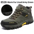 Men's olive green high-top hiking boots with warm black fleece lining and non-slip sole - 39 / High Top Fleece Lined Shoes (8528) / Army Green