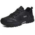 Men's black non-slip hiking shoes with durable thick soles for outdoor trekking - 39 / Low-Top Hiking Shoes (8517) / Black
