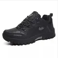 Black men's high-top winter hiking shoes featuring warm faux fur lining and rugged non-slip sole - 39 / Low Top Fleece Lined (8527) / Black