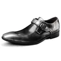 Elegant vintage silver patent leather men's dress shoes with square toe and monk strap buckle - 38 / Gray (HT-7952)