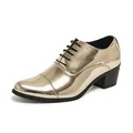 Stylish metallic gold shiny men's dress shoes with a stable block heel and black laces - 38 / Mirror Gold Style (QM-368) / Gold