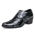 Men's high heel patent leather dress shoes with unique floral pattern and pointed toe - 38 / Floral Pattern Style (QM-369) / Black and Gray