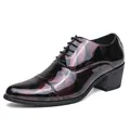 Glossy men's high-heeled Oxford shoes with dark floral pattern in a deep burgundy finish - 38 / Vintage Floral Style (QM-369) / Burgundy